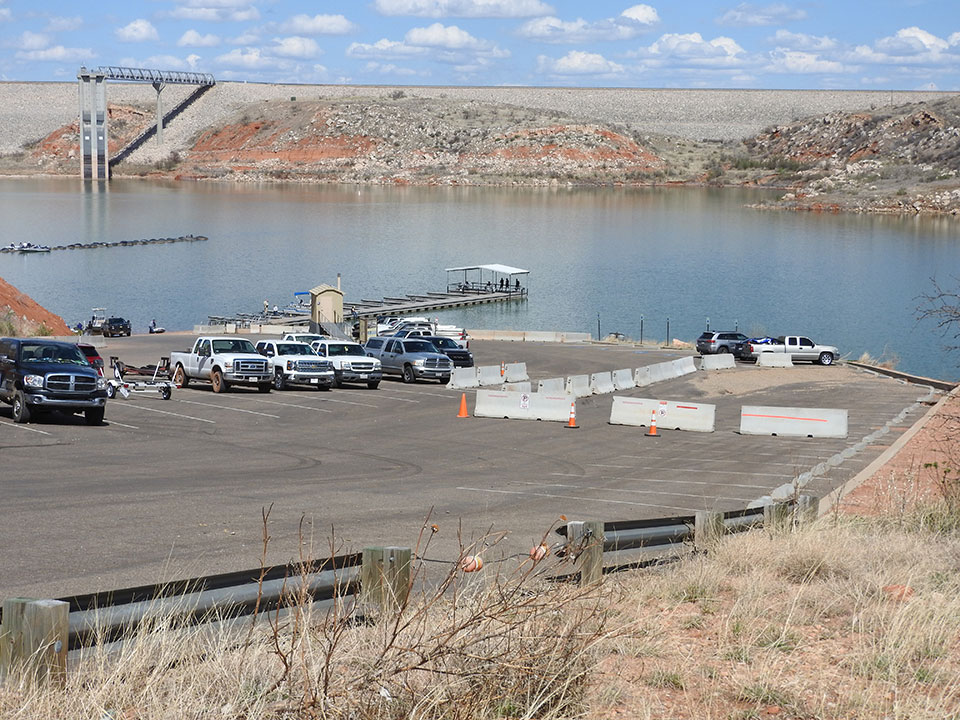 Looking down the Sanford-Yake parking area toward the damaged area