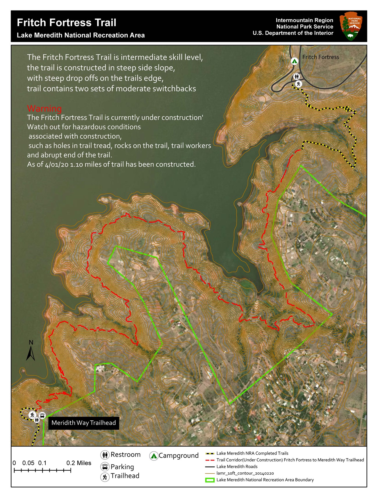 Fritch Fortress Trail Map with completed trails and trail corridor