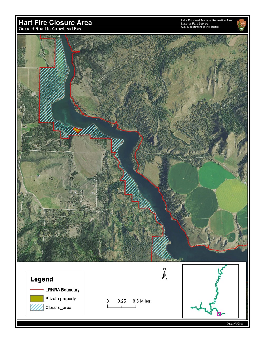 Map of closed area at Lake Roosevelt National Recreation Area