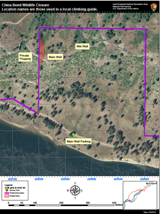 Map showing closure area around China Bend.