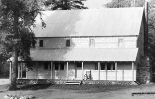 black and white image of brand new lodge constructed in 1938