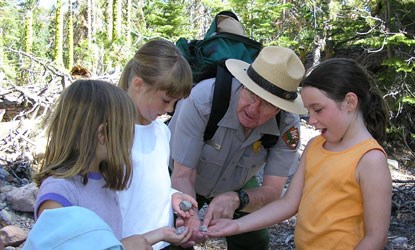 Junior Rangers explore the Manzanita Lake area.