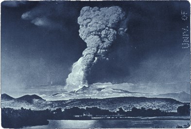 the May 22, 1915 eruption of Lassen Peak as seen from Red Bluff, California.