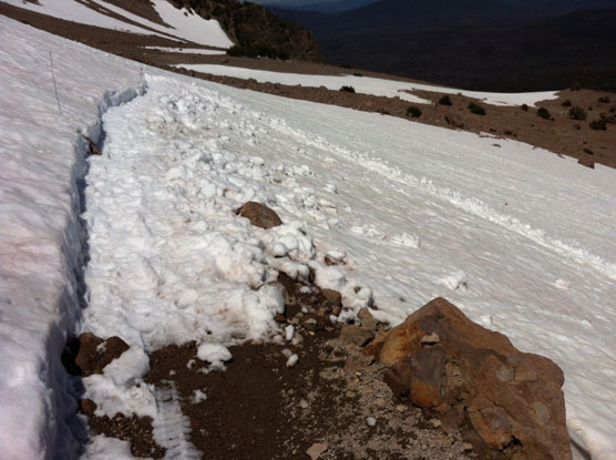 Snow field on upper portion of the Lassen Peak trail