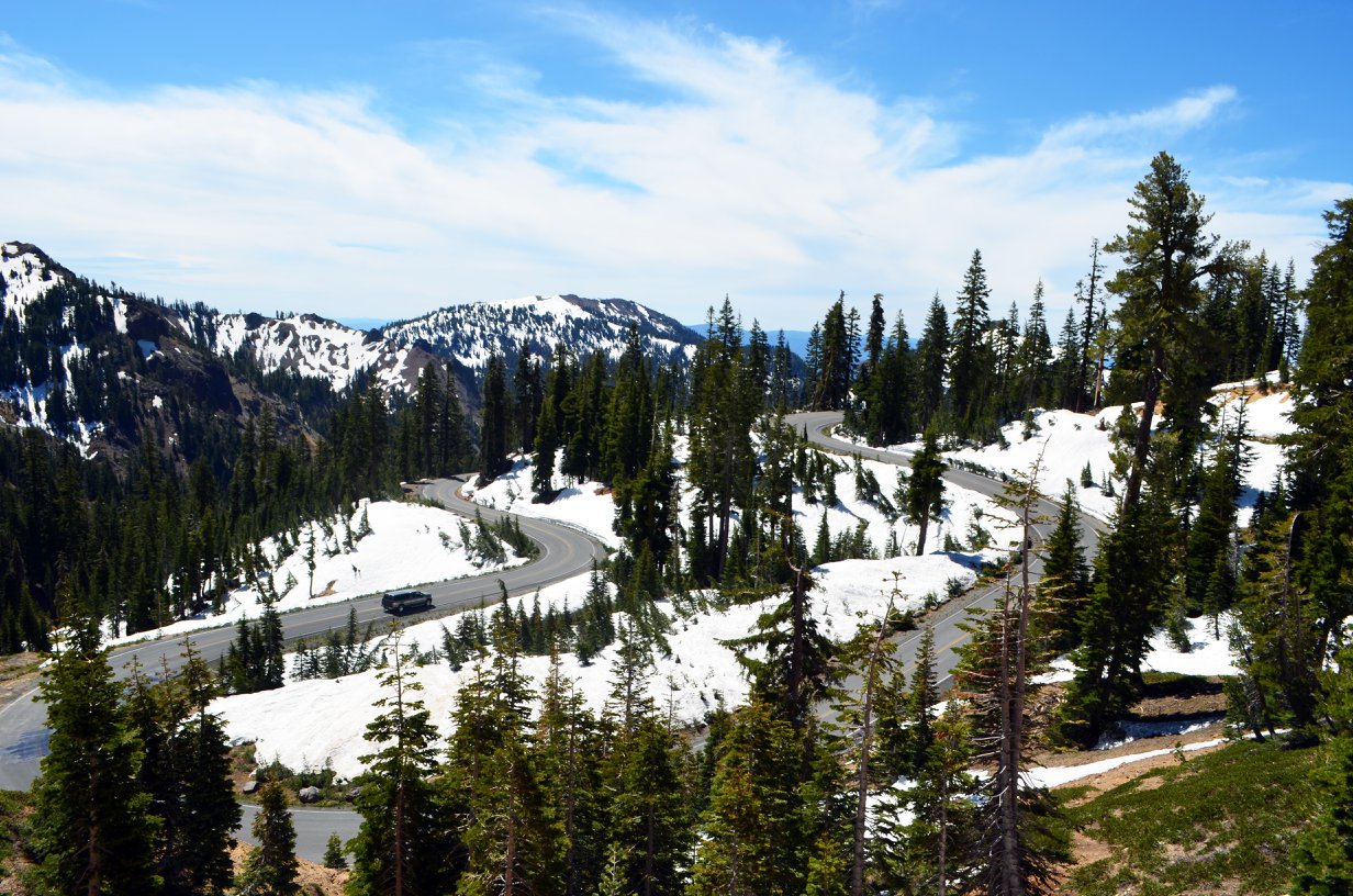 Lassen National Park Highway_2018-06-01 View from above of switchbacked park road