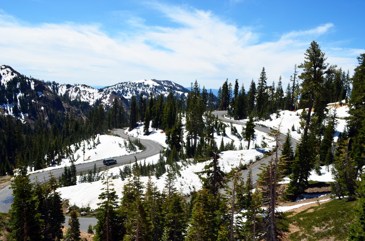 View from above of switchbacked park road