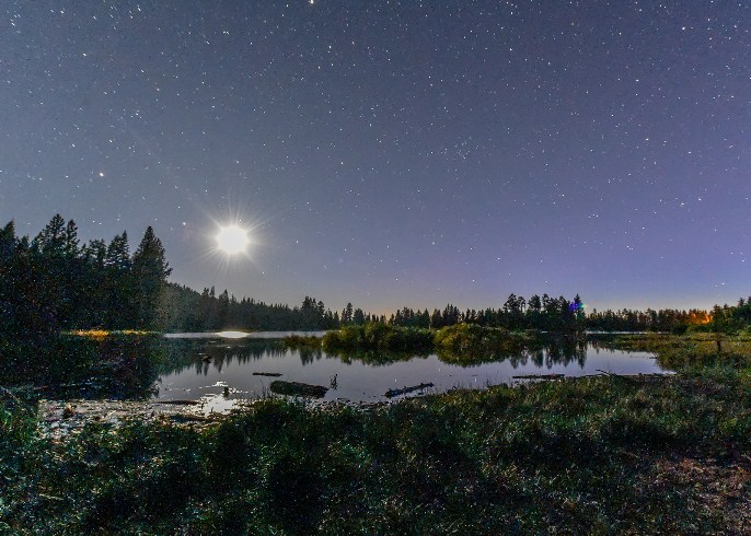 Moon over Manzanita Lake by Allison Taggart Barone-NPS