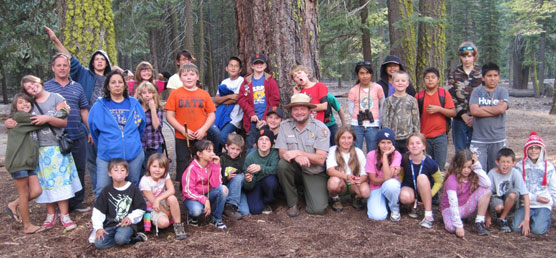 Lassen Park Youth Camp participants with Park Ranger Jeff Gerbic