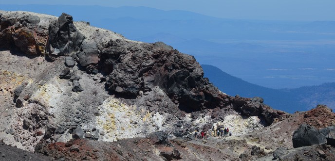 Hikers in Lassen Peak crater Hikers in Lassen Peak crater