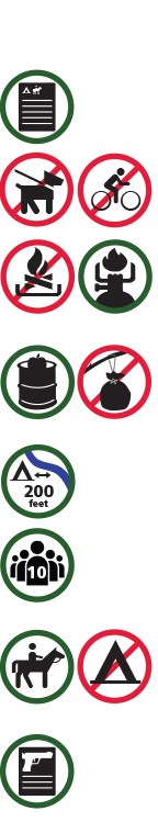 A column of icons describing backcountry regulations described in text at right