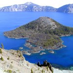 An island in a blue lake