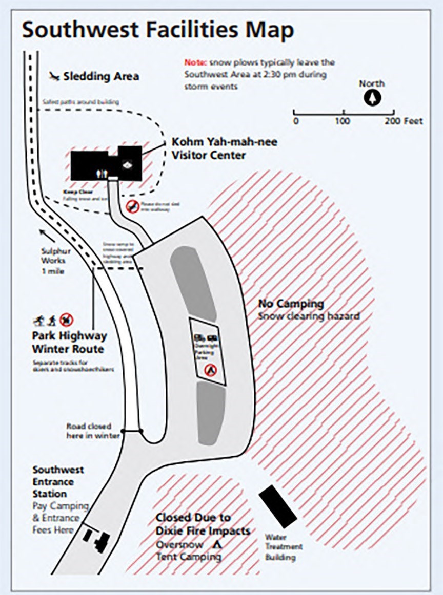 SW Winter Map 960W Map of Southwest Area including visitor center, parking area, campground, and highway
