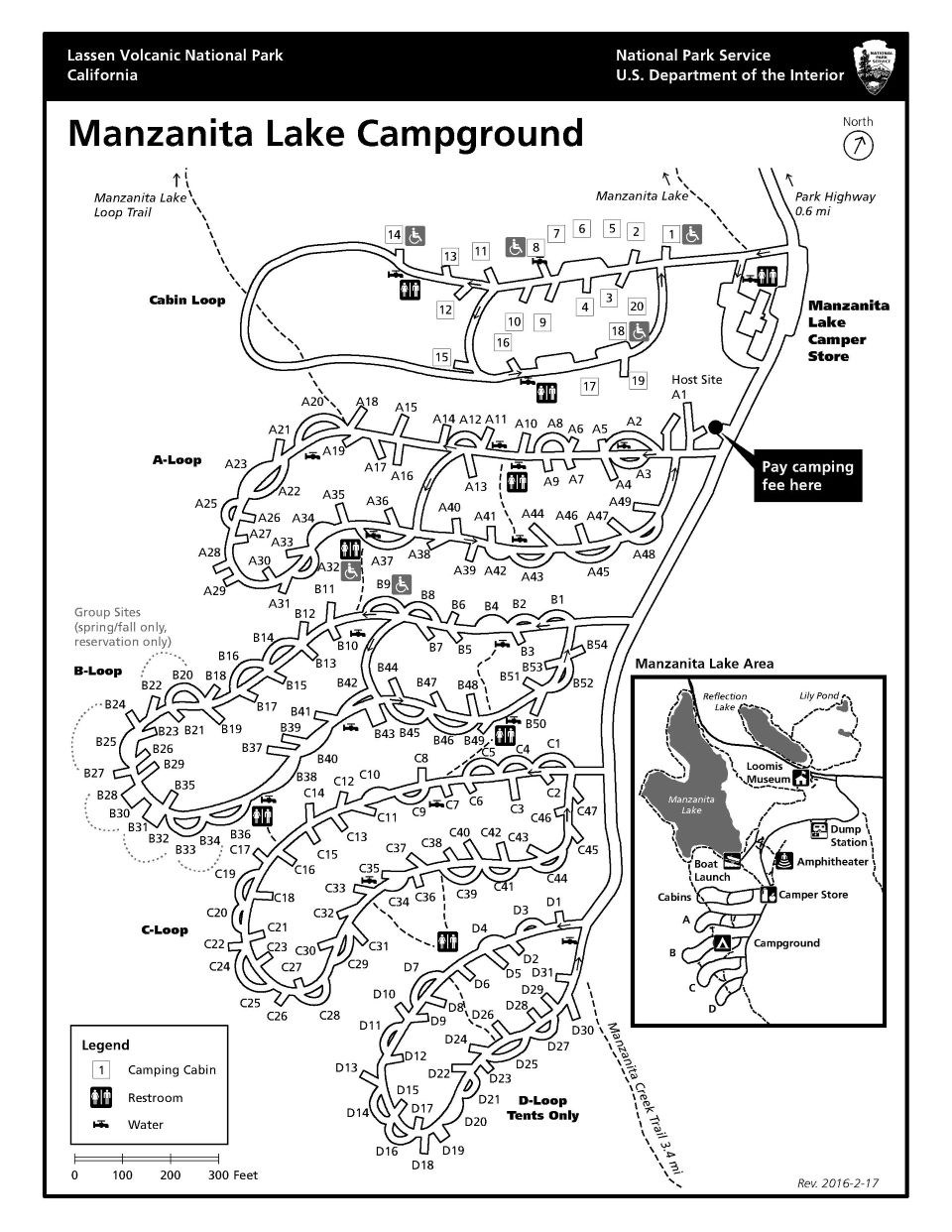 A map of a campground with five stacked loops.