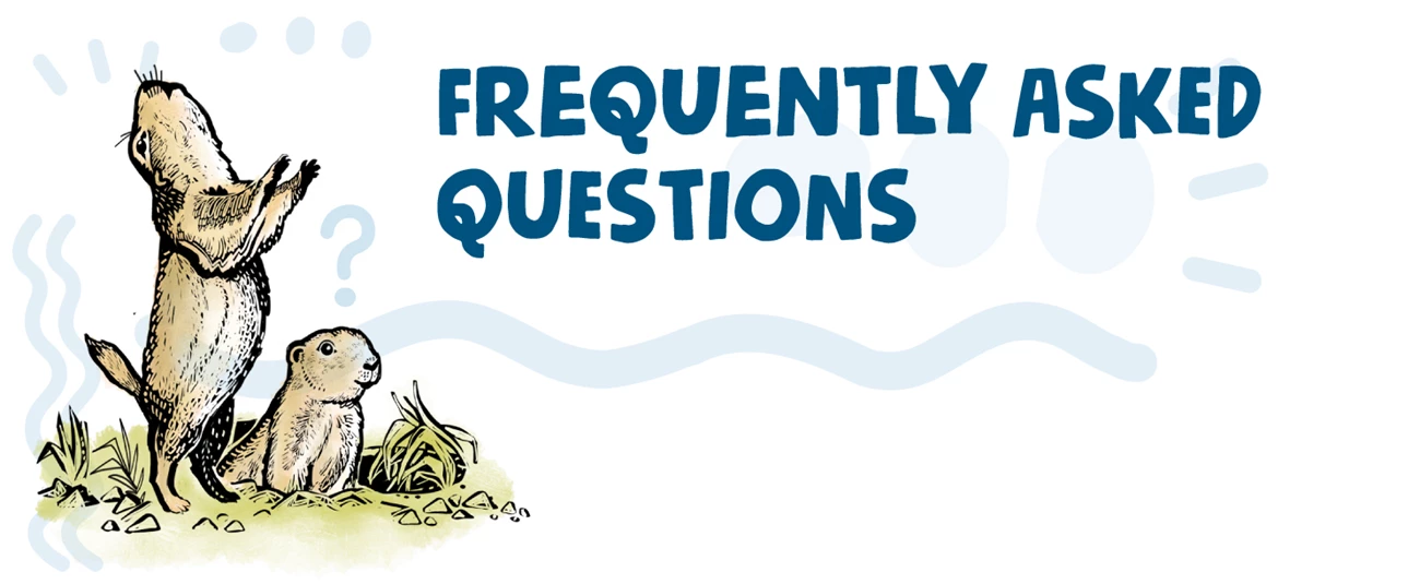 FAQs Lewis and Clark Trail Partner-Toolkit Frequently Asked Questions. Drawing of prairie dog jumping and one in its burrow