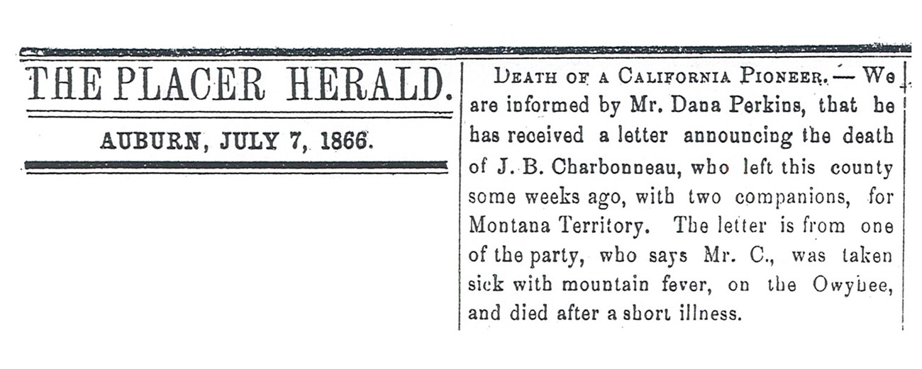 The Placer Herald- Auburn-July 7 1866 The Placer Herald, Auburn, July 7, 1866. Death of a California Pioneer