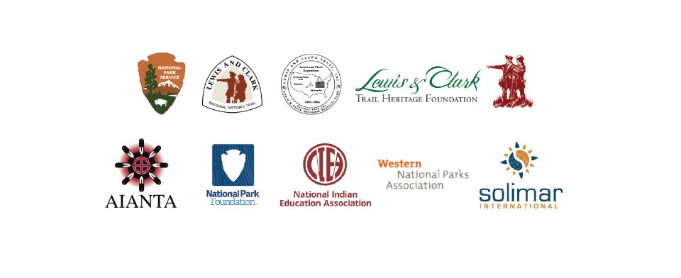 9 organization logos including NPS, Lewis and Clark Trail, Lewis and Clark Trust, LCTHF