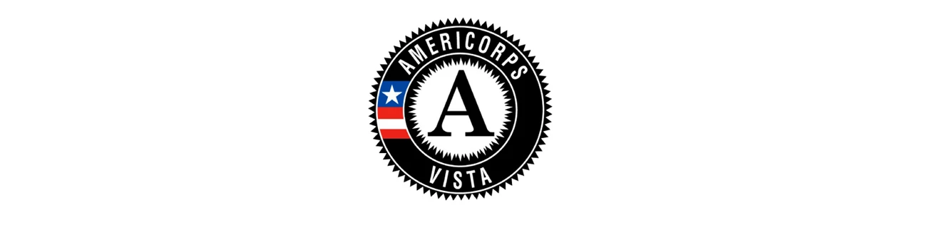 AmeriCorpsVISTA_logo AmeriCorps VISTA Logo. Black and white seal with a large A and small red white and blue flag design.