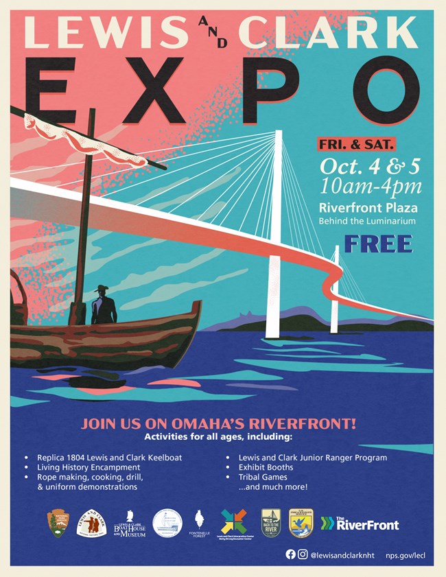 LECL_Expo_flyer artistic rendition of a winding bridge over a river and a keelboat