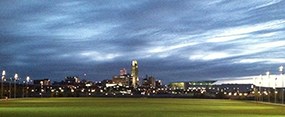 sunsetting over Omaha Cityscape