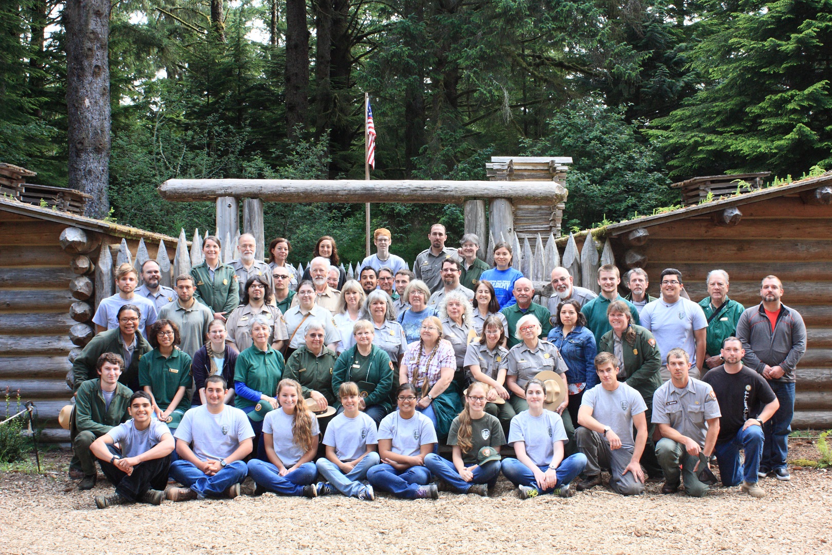 Park staff in front of Fort Clatsop Park staff in front of Fort Clatsop