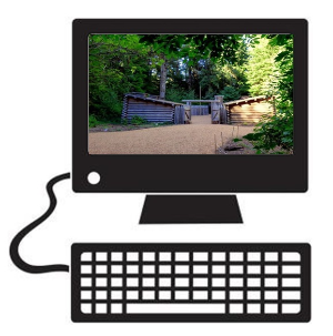 Computer clip art with picture of Fort Clatsop on the screen