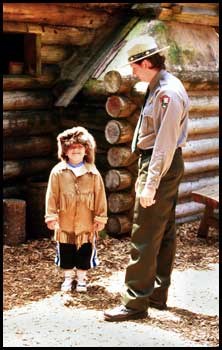 Junior Ranger and Park Ranger learn about Fort Clatsop