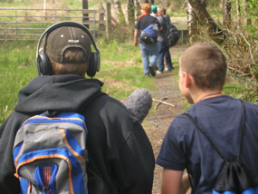 6th grade boy interviewing another about their hike on the fort to sea trail 6th grade boy interviewing another about their hike on the fort to sea trail