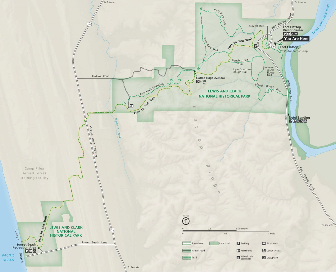 Map of all trails at Fort Clatsop