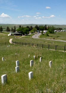 View from the top of Last Stand Hill over looking Custer's marker and Visitor Center.