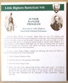 Front page of Little Bighorns Battlefields Junior Ranger booklet.