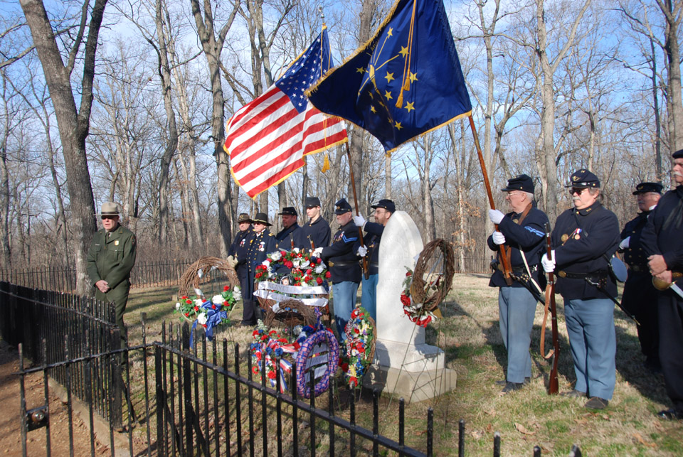 Wreath laying ceremony at gravesite of Abraham Lincoln's mother, Nancy Hanks Lincoln