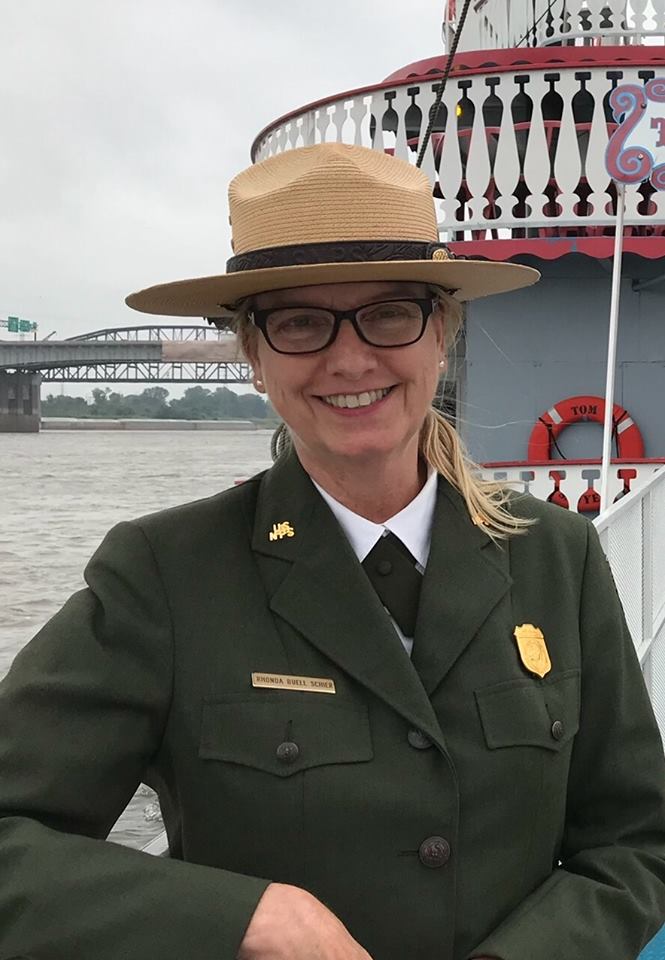 Park Ranger in dress uniform outside