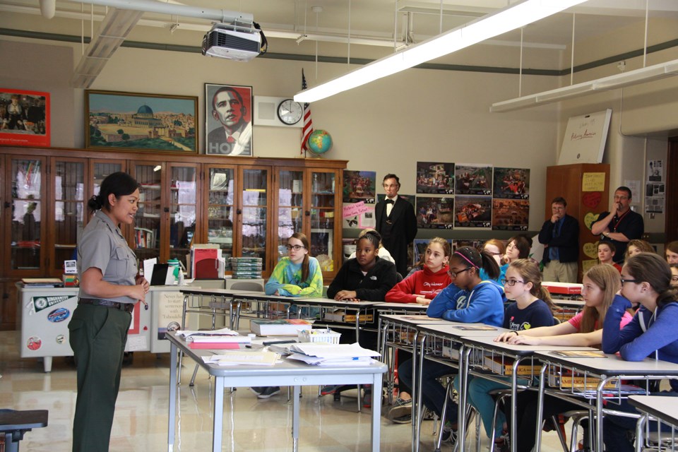 Journey-Home-Park-Ranger-introducing-Lincoln-in-classroom