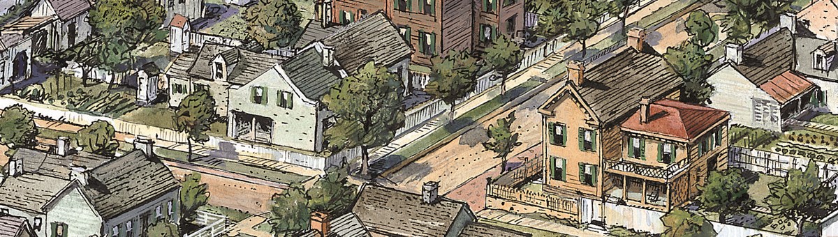 Painting of Aerial View of Lincoln Home and surrounding properties