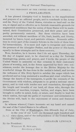 Lincoln's 1863 Thanksgiving Proclamation