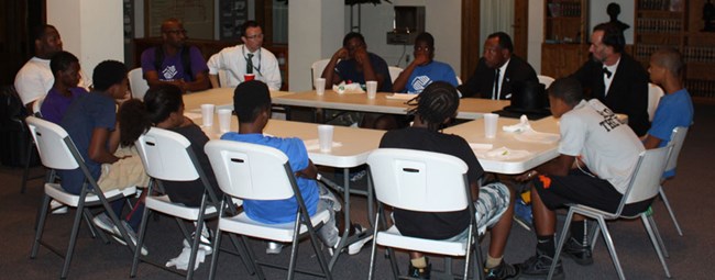Jim Lucas and Fritz Klein visit with area youth