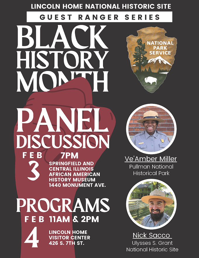 BHM_panel_Feb_3_flyer_FINAL A red and black flyer with images of uniformed rangers.