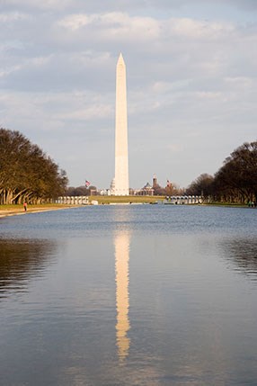 washington monument reflected in the pool