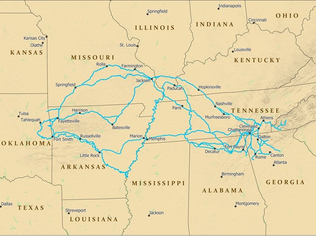 Map of the Trail of Tears routes