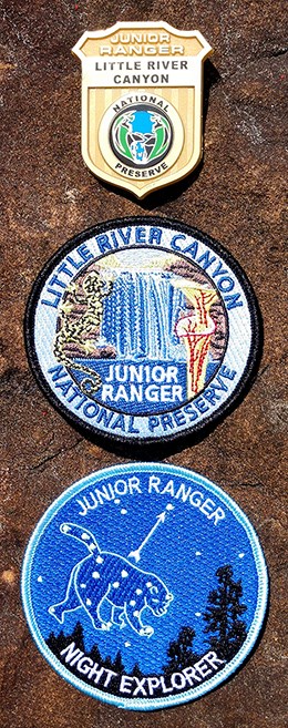 Junior Ranger Badge and Patches which can be earned at Little River Canyon