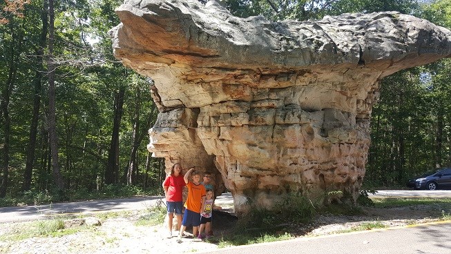 Mia, Jacob, Alex and Ashley are awed by size of Mushroom Rock