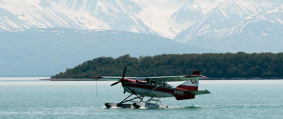 a float plane in the water at Katmai National Park a float plane in the water at Katmai National Park