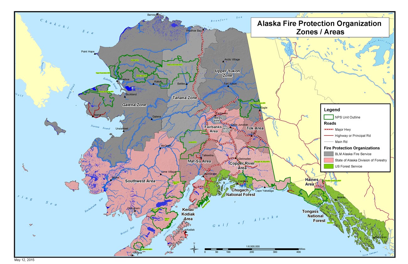 Map depicting Alaska Fire Suppression Organization Zones