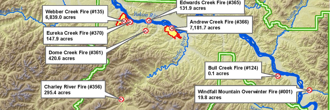 Vicinities map for fires in Yukon-Charley Rivers National Preserve in August 2018