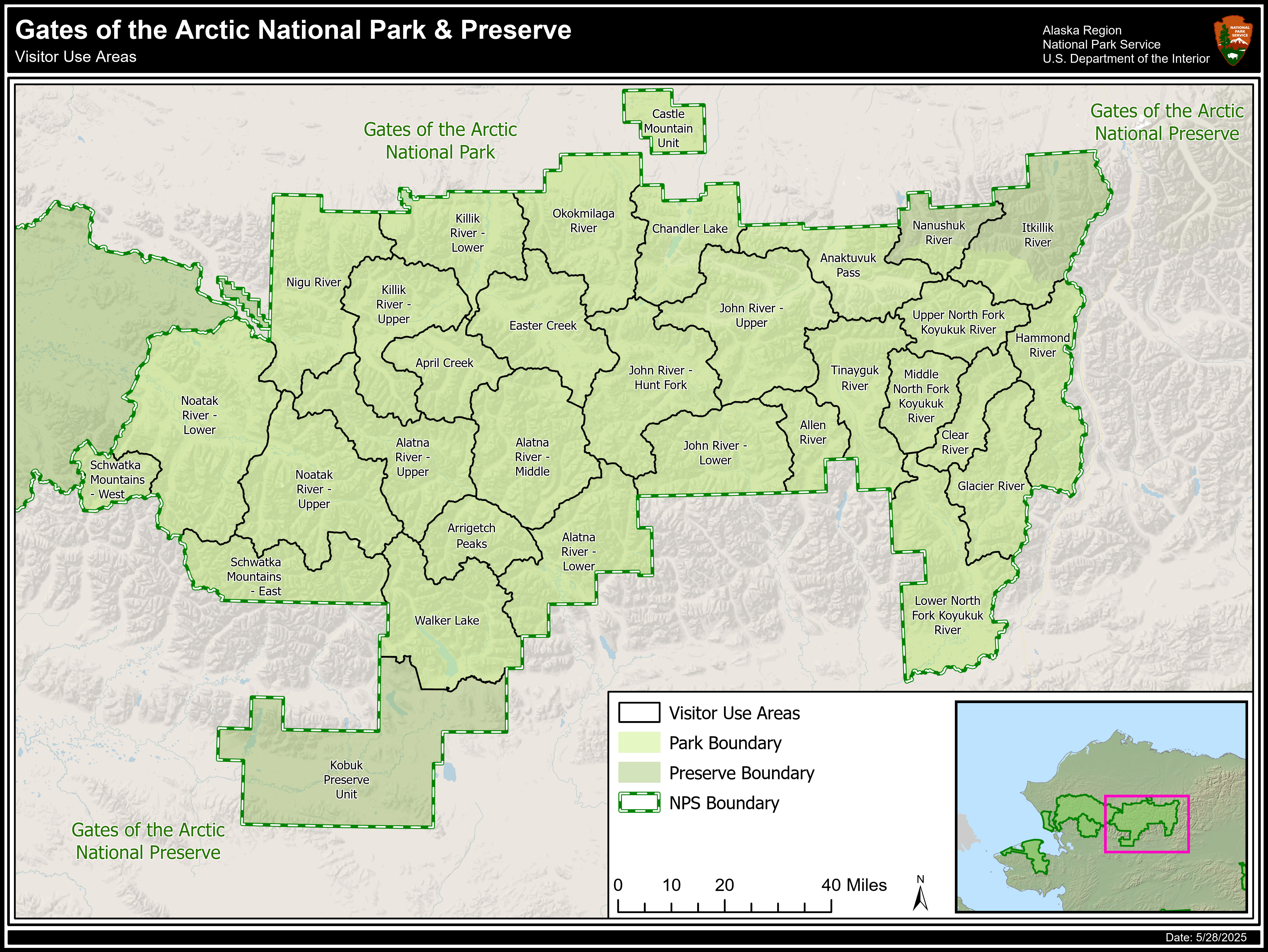 Gates of the Arctic National Park and Preserve Visitor Use Area Map