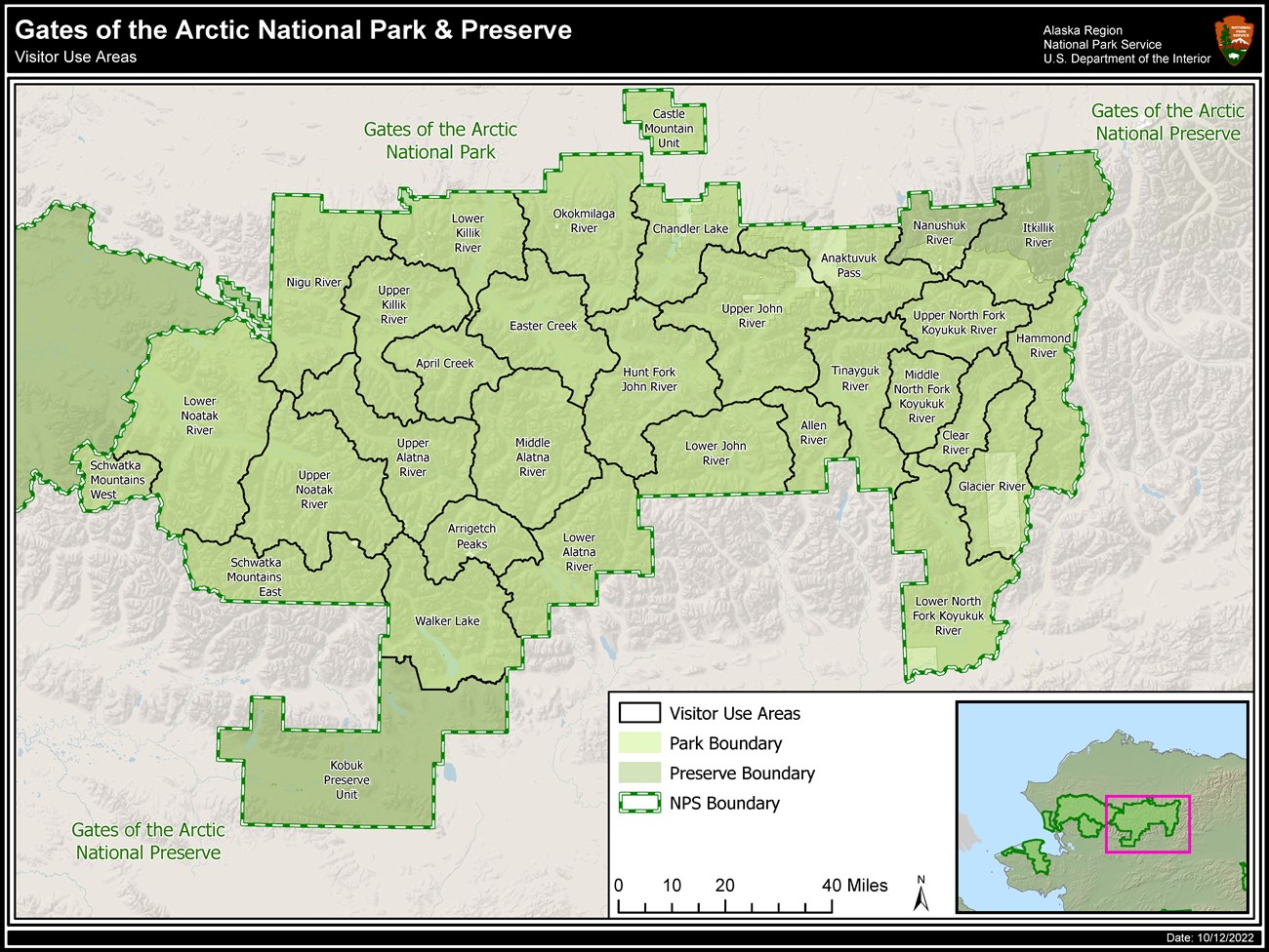 Gates of the Arctic National Park and Preserve Visitor Use Area Map