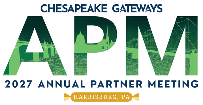 Logo for Chesapeake Gateways 2027 Annual Partner Meeting with a skyline design in "APM" letters.