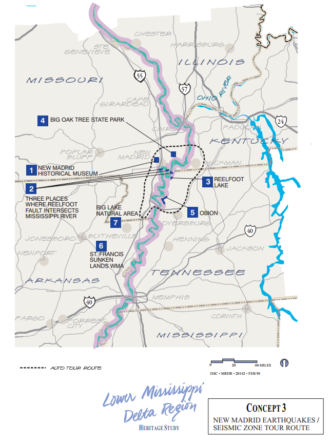 Concept III Map Map of locations of interest in the Lower Mississippi Delta