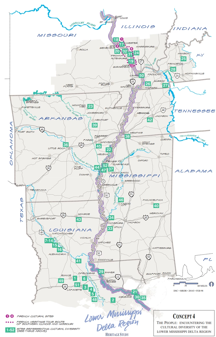 Concept IV Map Fixed Map of locations of interest in the Lower Mississippi Delta