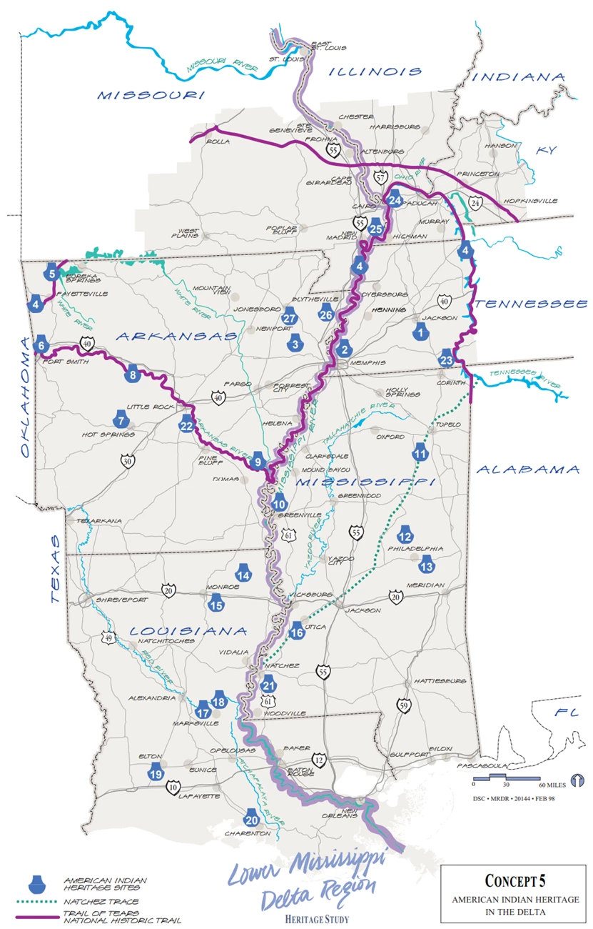 Concept V Map Map of American Indian heritage sites in the Lower Mississippi Delta Region